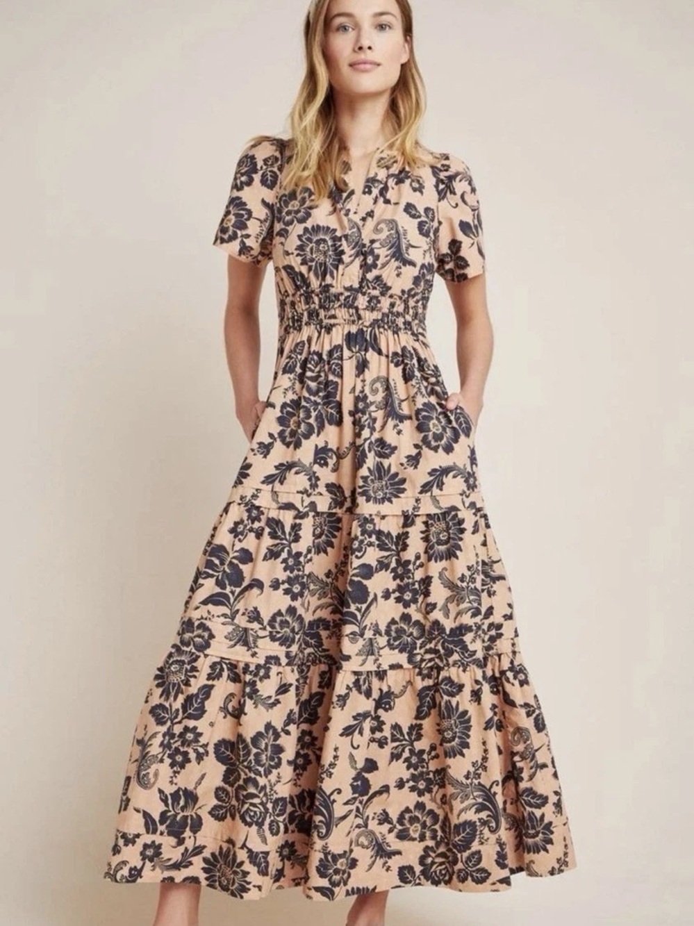Anthropologie Somerset Maxi Dress Brown Motif Floral XS